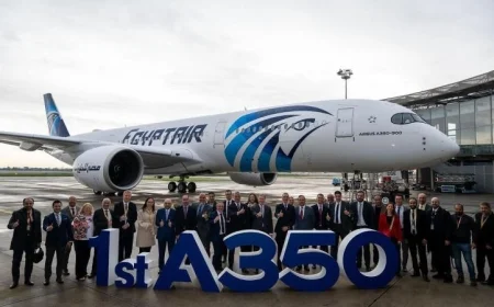 مصر للطيران تستقبل أول طائرة ايرباص A350-900 في مطار القاهرة الدولي