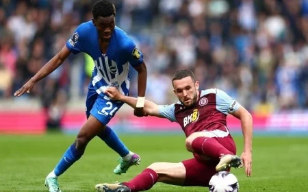 أستون فيلا يهزم برايتون بهدف مينجز ويزيد من سخونة المنافسة على القمة