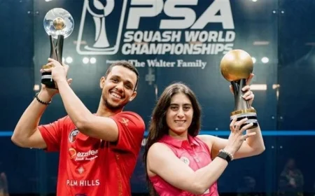 وزير الرياضة يحتفل بتتويج الشربيني وعسل في بطولة ويندي سيتي للإسكواش