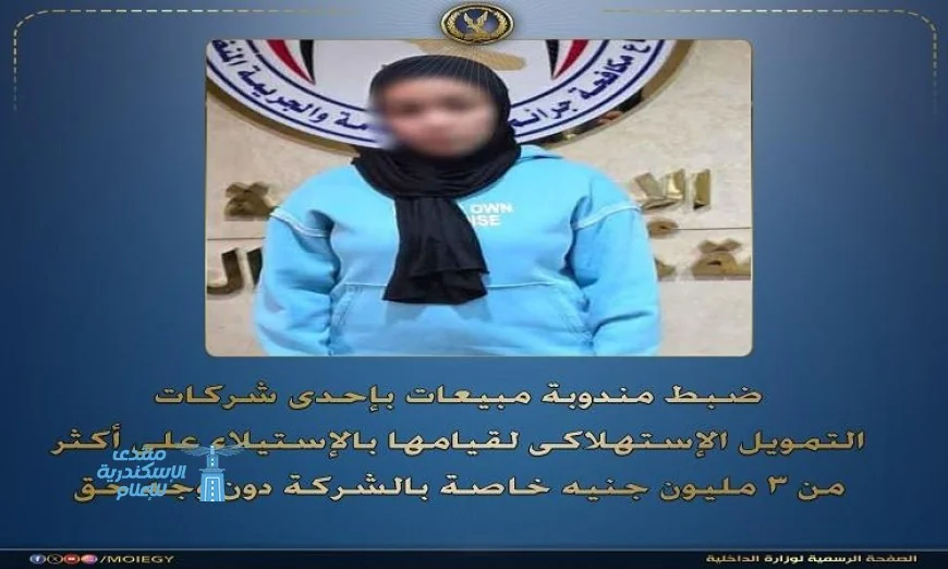 ضبط مندوبة مبيعات في شركة تمويل إستهلاكي لسرقتها 3 مليون جنيه