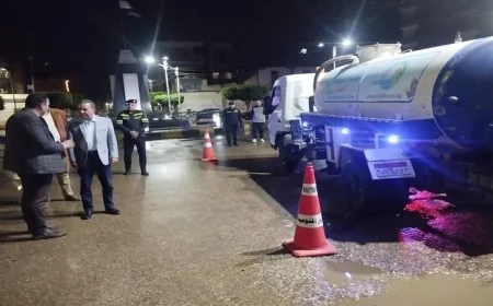 محافظ المنوفية يواصل جهوده الميدانية لشفط مياه الأمطار في شبين الكوم