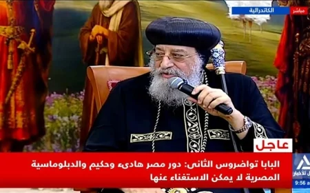 البابا تواضروس يؤكد أهمية الدور الهاديء والحكيم لمصر في الدبلوماسية الدولية