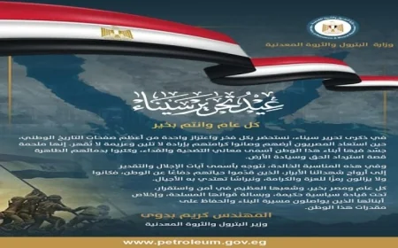 وزير البترول يؤكد أن ذكرى تحرير سيناء تعكس أسمى قيم التضحية والفداء