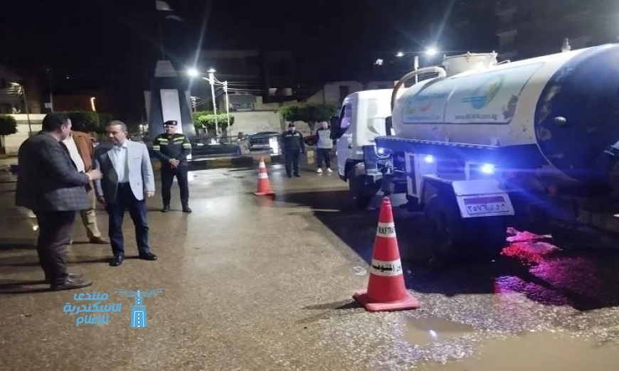 محافظ المنوفية يواصل جهوده الميدانية لشفط مياه الأمطار في شبين الكوم