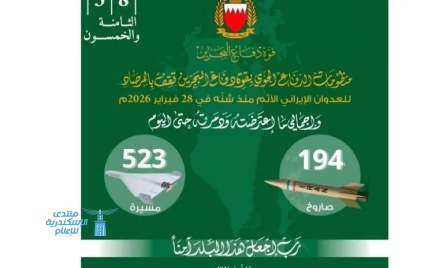 قوة دفاع البحرين تعلن عن نجاحها في اعتراض وتدمير 194 صاروخًا و523 طائرة مسيرة